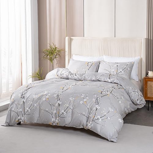 Miniatura 2 de YLGOINJC Juego de funda de edredón floral tamaño King, color blanco suave, funda de edredón refrescante botánica, ropa de cama de microfibra bohemia