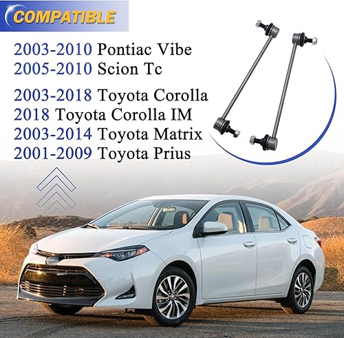 Miniatura 2 de Varillas de barra estabilizadora delantera de aleación de zinc-níquel para Pontiac Vibe 2003-2010, Scion tC 2005-2010, Toyota Corolla 2003-2018,