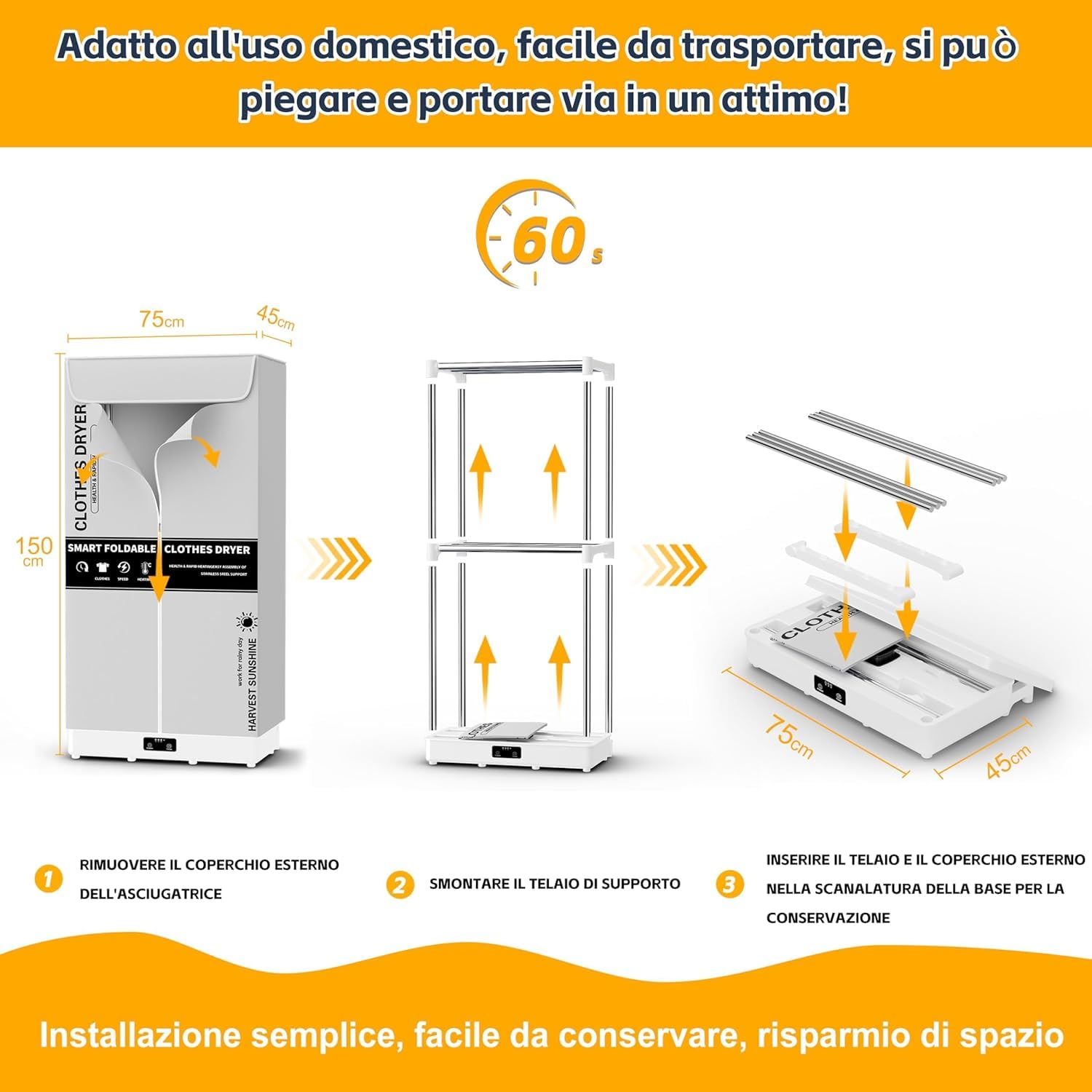 Kiseely Stendino Elettrico Asciugabiancheria, Asciugatrice portatile pieghevole con timer, facile da trasportare e con grande capacità per la casa | Appartamenti | Camper (Grigio CO6)