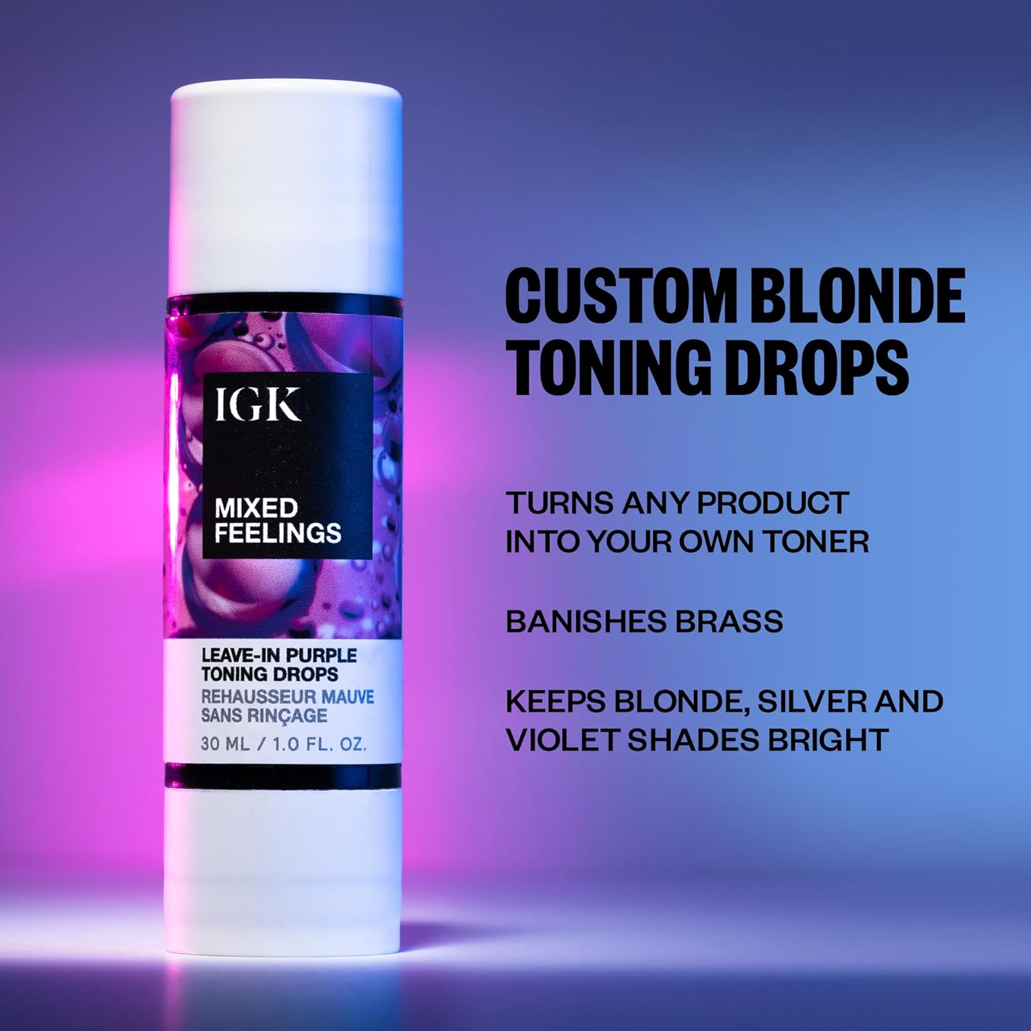 IGK MIXED FEELINGS Leave-In Blonde Toning Drops | Brighten + Neutralize Brass | Vegan + Cruelty Free | 1 Oz - Image 2