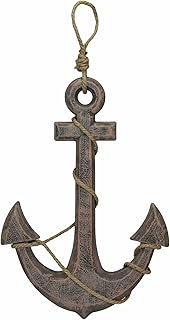 Large 24"x16" Ship Anchor & Rope Wall Hanging - Hand-Stained Brown Finish for Nautical Elegance - Easy Installation - Captivating Maritime Or Beach Decor