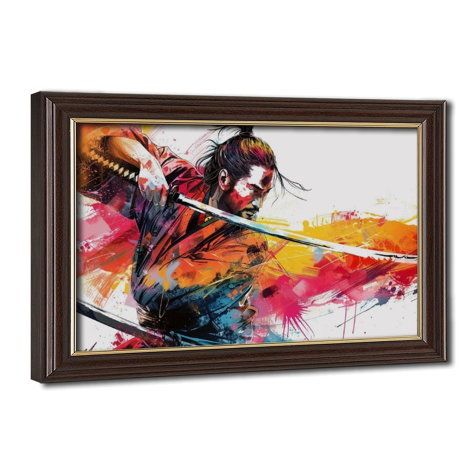 Pyberon Mokume Gane Frame-Style Colorful Samurai Canvas Poster For Home Decor Gift