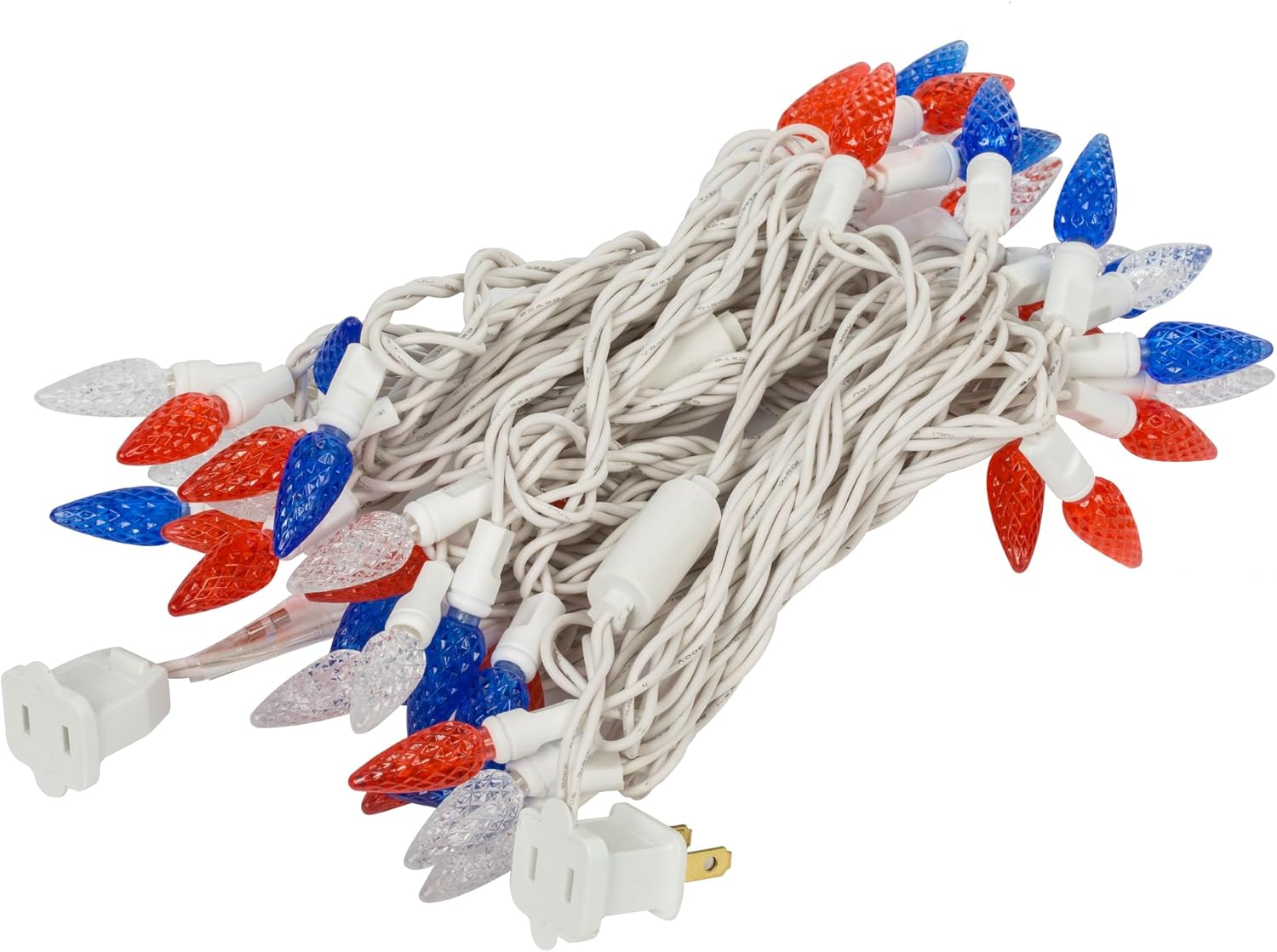 Vickerman 50 Red-White-Blue C6 LED Light on White Wire, 25' Christmas Single Mold Light Strand