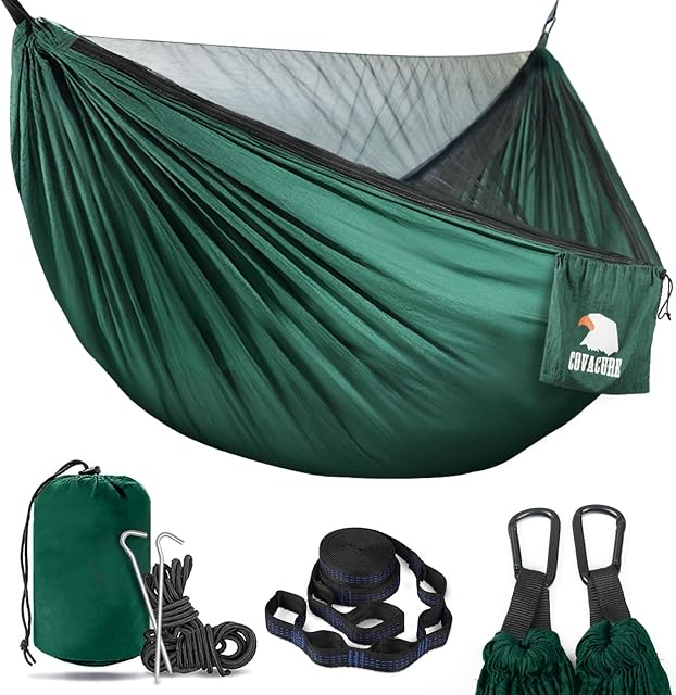 COVACURE Camping Hammock with Mosquito Net - Ultra-lightweight Outdoor Travel Hammocks for Camping Hiking Backpacking - 772 LBS Capacity Upgrade Version Green