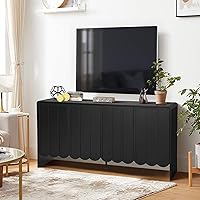 Vista 7 de ORRD - Aparador de buffet, armarios de almacenamiento Accent con 4 puertas, gabinete de madera estilo casa de campo con estantes ajustables y panel