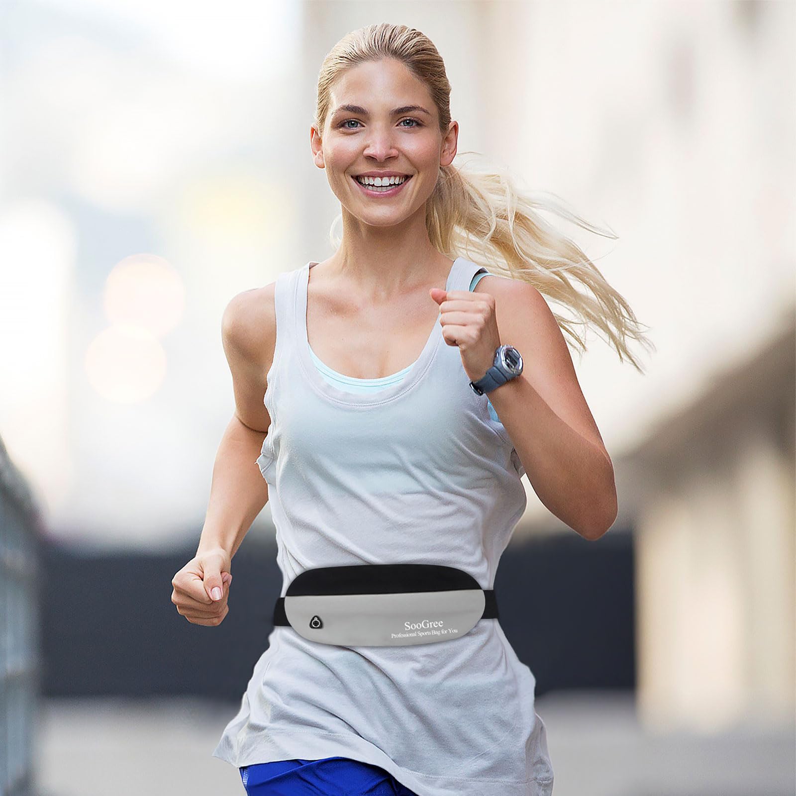 SooGree Riñonera delgada para mujeres y hombres, riñonera impermeable con tira reflectante ajustable, cinturón de correr para deportes, entrenamiento, ciclismo, senderismo, carteras casuales manos