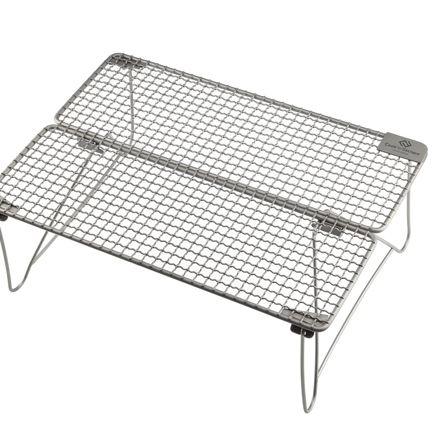 COOK'N'ESCAPE Titanium Folding Campfire Grill Portable Outdoor Camping Barbecue Grill Grate with Legs