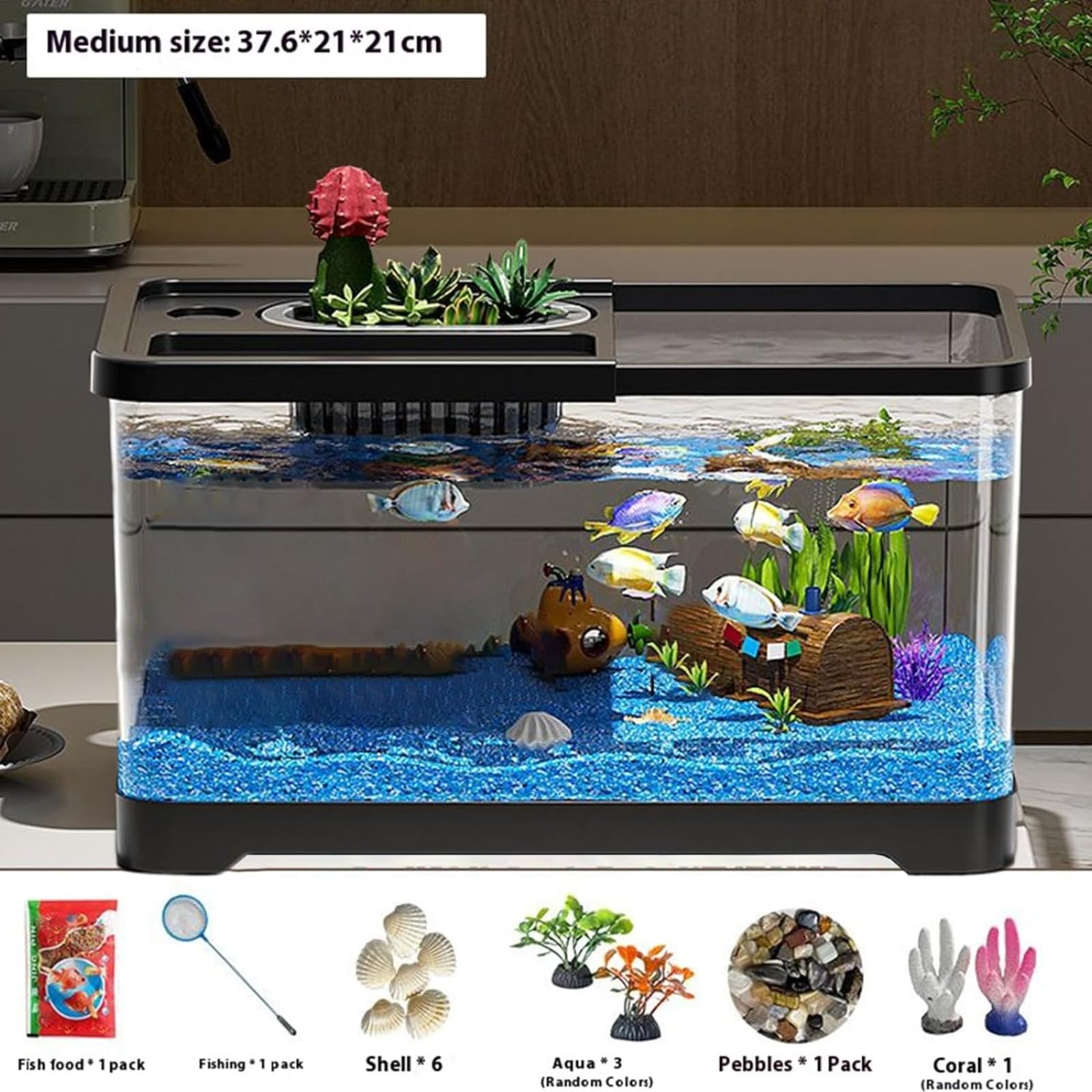 Kit De Démarrage Complet pour Aquarium | Aquarium avec Filtre et Éclairage Intégrés,Décoration Aquatique Élégante pour Maison Bureau Chambre