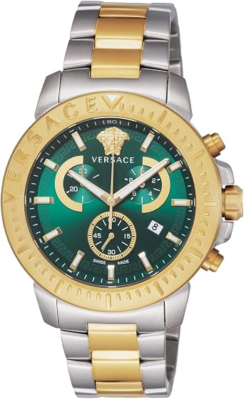 Versace VE2E00421 New Chronograph Mens Watch, Green Dial, Stainless Steel, Sapphire Glass, Gold