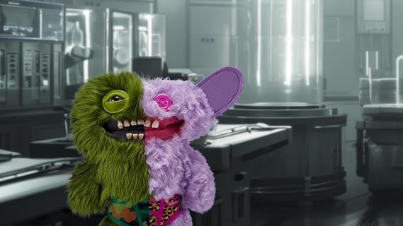 Fuggler Misfit Monsters 23 cm Series 1 by Zuru, Funny Ugly Monster Plush Toy (Count Underoo Mcgoo & Grin - Green & Lilac Long & Curly Pile)
