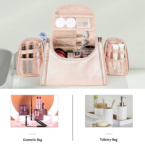 Miniatura 5 de Ethereal Bolsa de maquillaje grande, bolsa de maquillaje de viaje de oro rosa con correa para el hombro, bolsa de aseo para mujer, bolsa de viaje