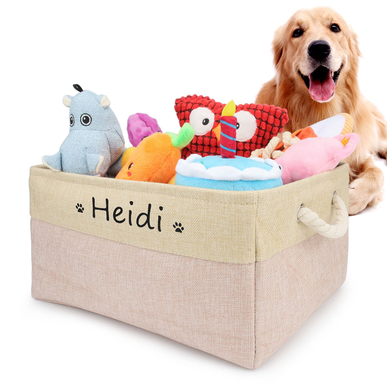 PIANG GOUER Dog Toy Box Storage Basket Bin with Personalized Custom Pet's Name Collapsible Rectangular Storage Bag For Organizing Dogs cat Clothes，