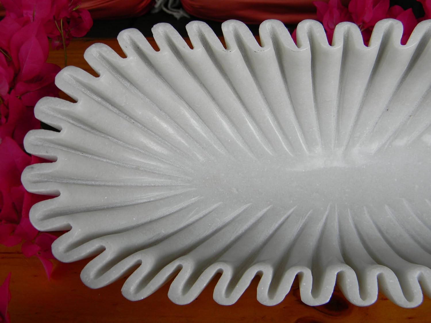 Handcrafted Decorative Marble Scallop Bowl - White Decorative Ruffle Bowl Centerpiece - Perfect for Flowers, Fruit, Keys, Rings