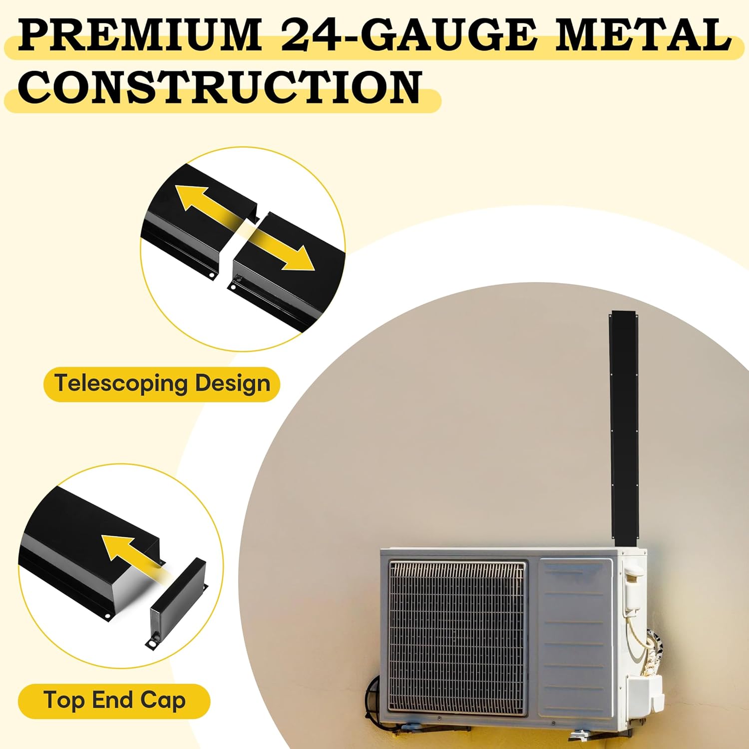 Metal Line Set Cover Kit for Mini Split/Central AC/Heat Pump , Weatherproof & Easy Install , Residential & Commercial Use (Black, 3" x 3" x 6.5FT)