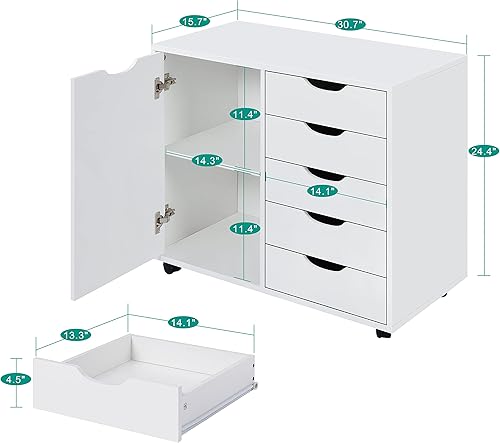 Miniatura 173 de Naomi Home Cómoda de 5 cajones para dormitorio, alta y elegante, con ruedas y estantes de almacenamiento, pequeña para guardarropa, para maquillaje,