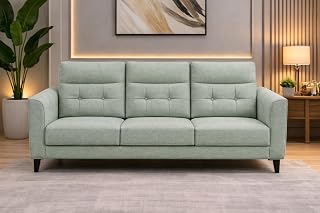 LEGACY OF COMFORT Elite Haven 3-Seater Sofa | Premium Fabric Upholstery | Tufted Back Cushions | Mid-Century Modern Design... Price In India