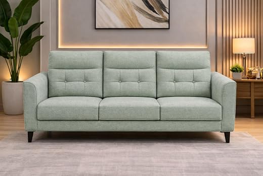 LEGACY OF COMFORT Elite Haven 3-Seater Sofa | Premium Fabric Upholstery | Tufted Back Cushions | Mid-Century Modern Design...