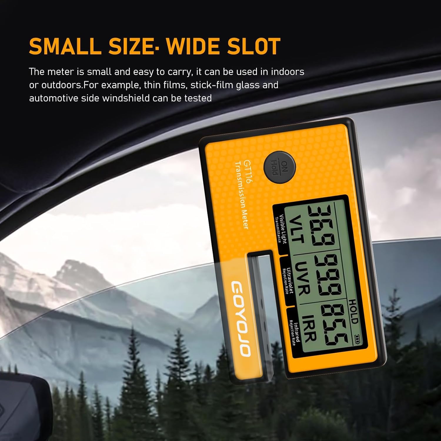 GOYOJO Tint Meter Funktioniert an Seitenscheiben, Digitales Tönungs-Solarfilm-Auto-Transmission-Messgerät mit Automatischer Kalibrierung