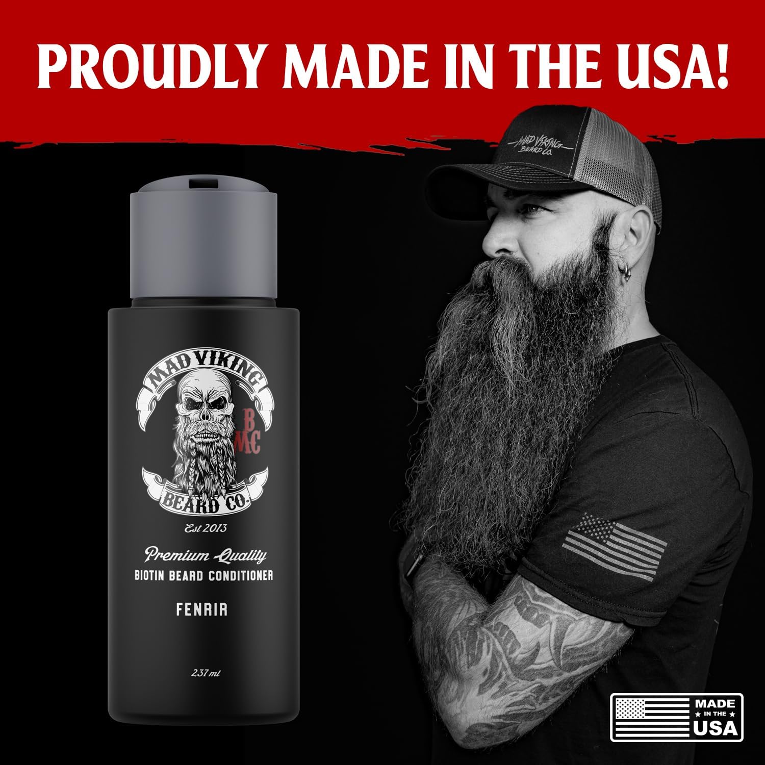Mad Viking Fenrir Raven Pack 4-in-1 Beard Care Kit – Beard Oil, Balm, Wash & Conditioner – Hydrate, Soften, Cleanse & Style –Bourbon, Neroli, Rum & Tobacco Scent – Fights Itch & Dandruff – USA Made
