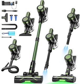 Cordless Vacuum Cleaner,58kPa/10-in-1 Stick Vacuum with 29-inch Hose and LED Lighting Brush,55Mins Runtime Vacuum Cleaner for Home,Self-Standing Vacuum with Anti-Tangle Brush for Carpet (Green) - Amazon product rated Grade A