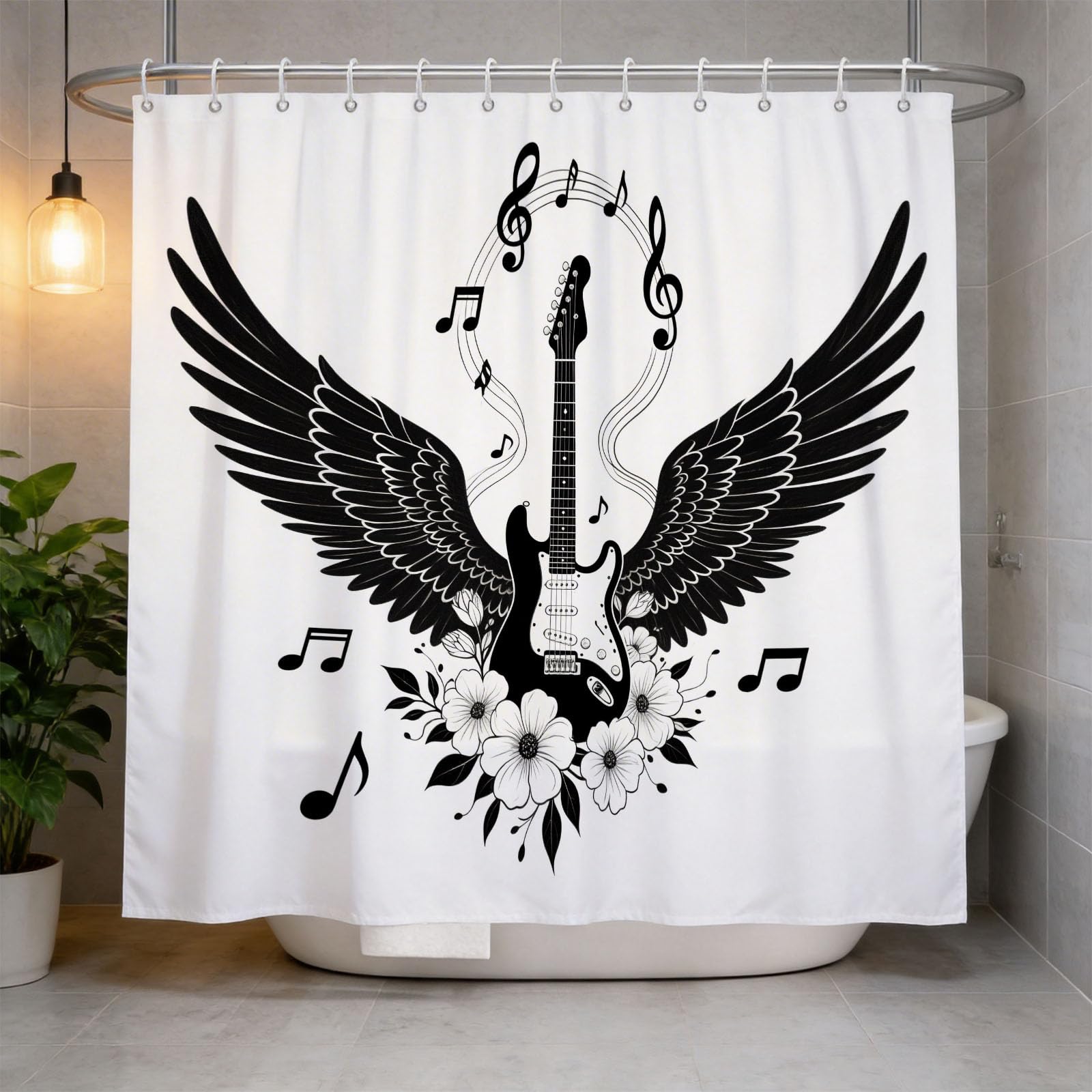 Hongduo 3D Guitar Shower Curtain for Stalls Bathtubs Music Bathroom Decor Shower Curtain Set Polyester Fabric Waterproof 180x180cm/71X71 Inch with Hooks