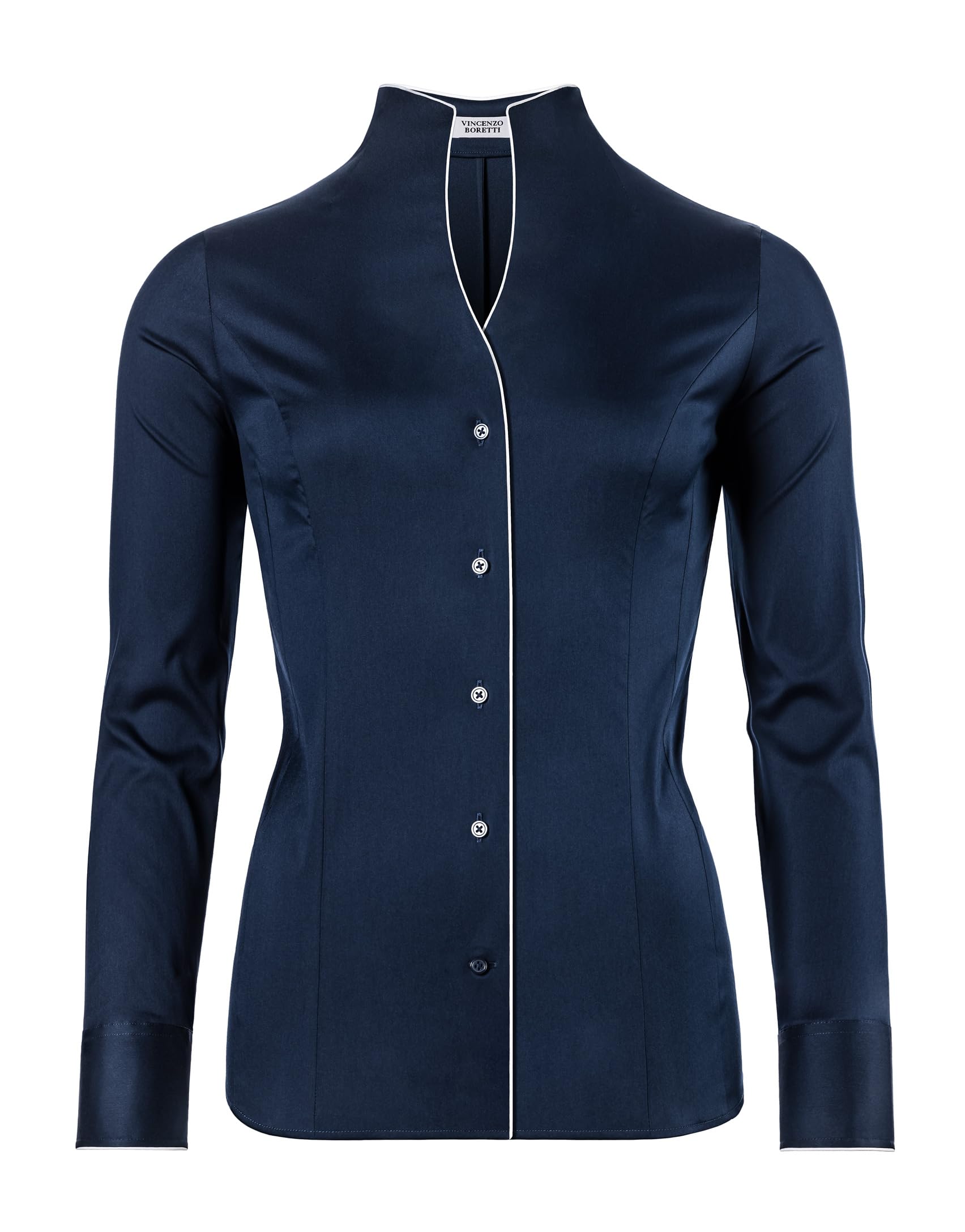 Vincenzo Boretti Bluse, Slim-fit/tailliert, Stretch, Kelchkragen - bügelleicht