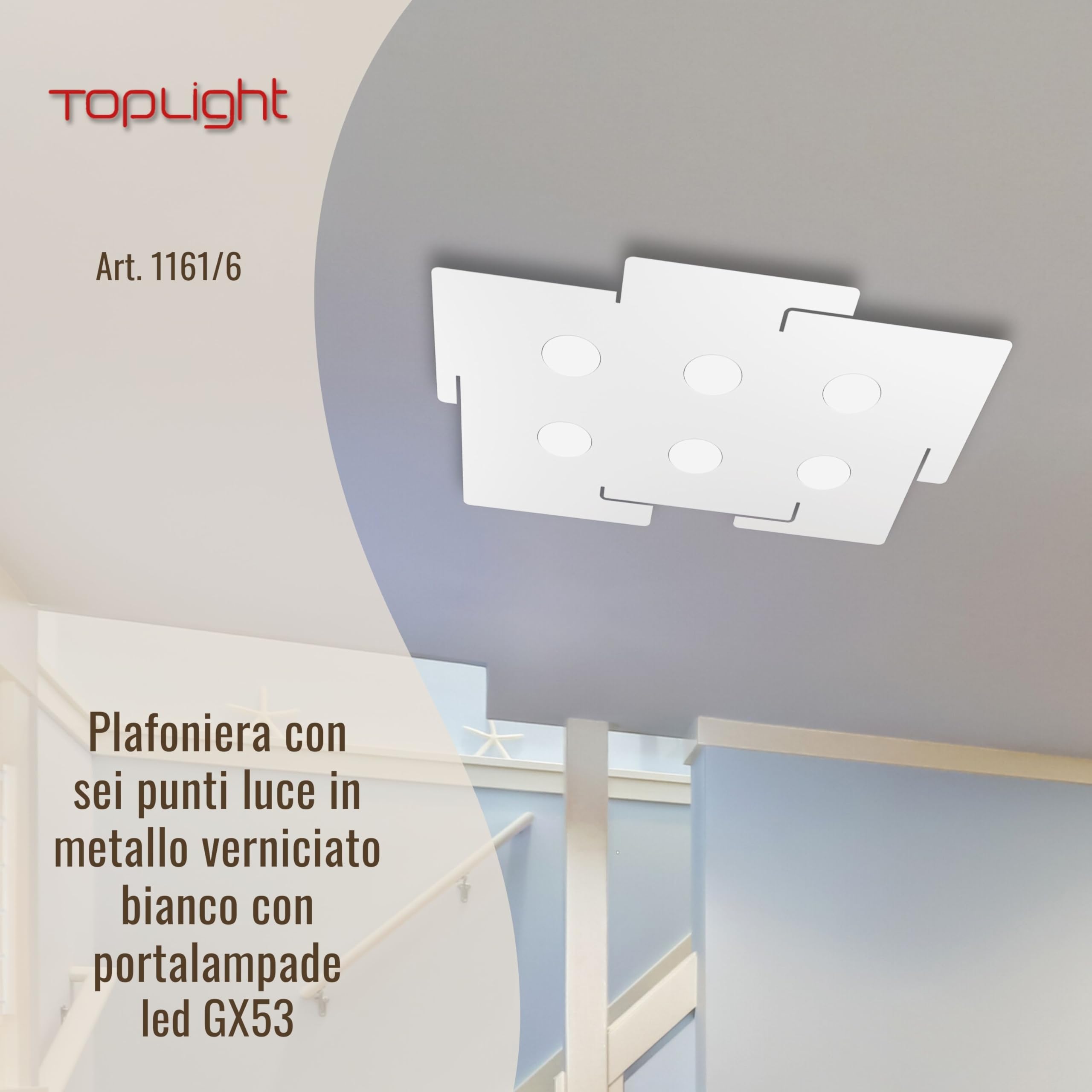 BOGGIA TOP LIGHT Plafoniera Led Linea Echo 1161/6 sei punti luce moderna elegante piatta metallo verniciato bianco parete soffitto – lampadine Led GX53 comprese (Luce Naturale 4000 K)