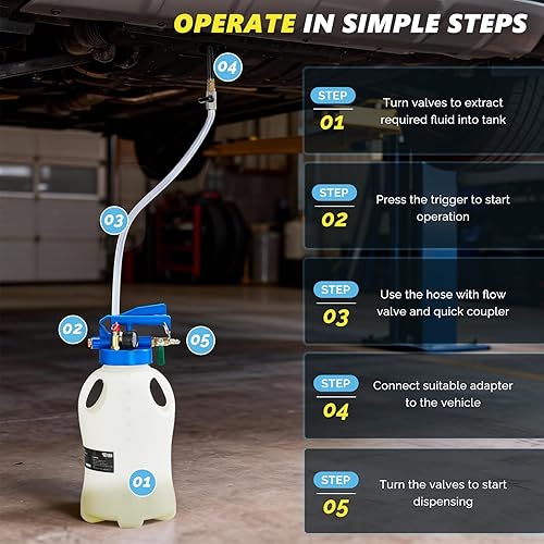 Miniatura 7 de TUFFIOM Kit de bomba de fluido de transmisión de 10L, extractor profesional de fluidos de aceite de 2 vías y sistema de recarga con 15 adaptadores