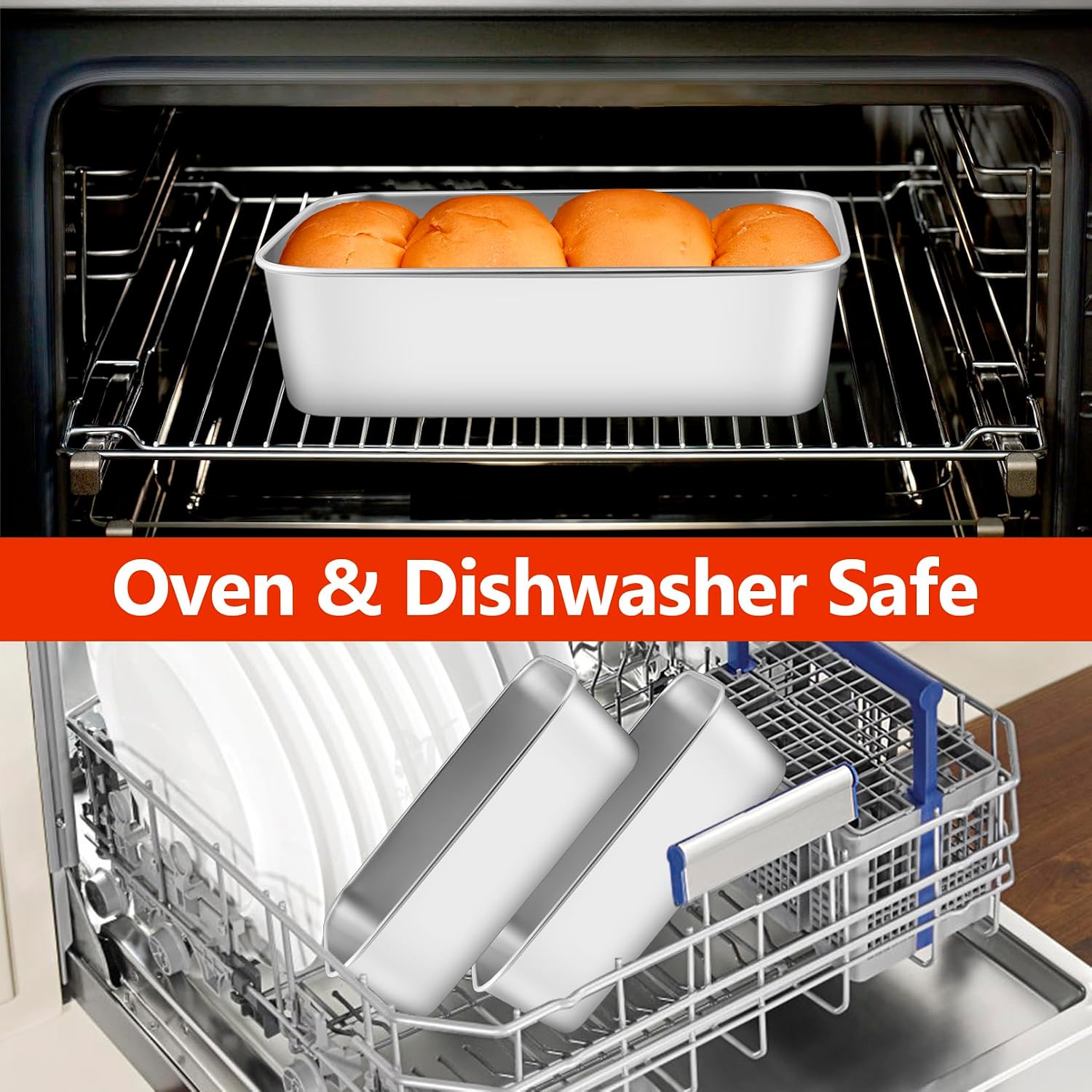 8 Pack Loaf Bread Pans, 9 x 6 Inch Stainless Steel Loaf Pans, Baking Bread Pans for Meatloaf, Banana, Brownies, Lasagnas, Oven Dishwasher Safe(Silver)