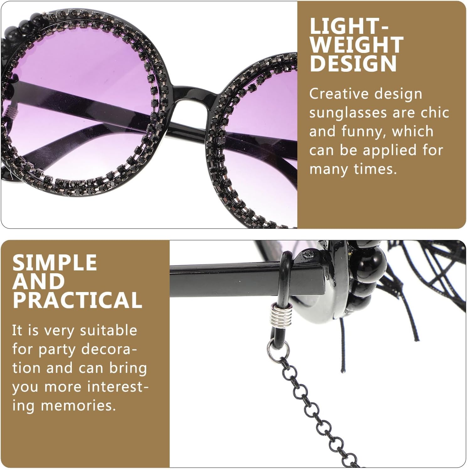 Retro Tassel Sunglasses for Women Unique Alloy Frame Round Sunglasses Trendy Eye Glasses for Christmas Party Bar Entertainment - Image 8