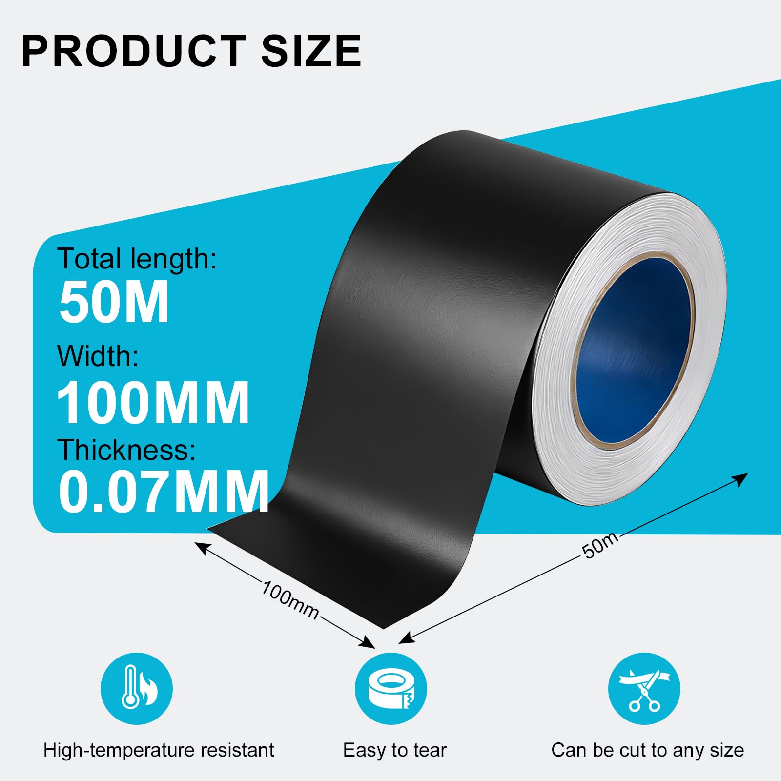 EXLECO Ruban Adhésif Aluminium Noir 100 mm x 50 m, Épaisseur 0,07 mm – Scotch Haute Temperature avec Pellicule de Protection, isolant Thermique y Imperméable, Scotch Pare Vapeur pour Conduits