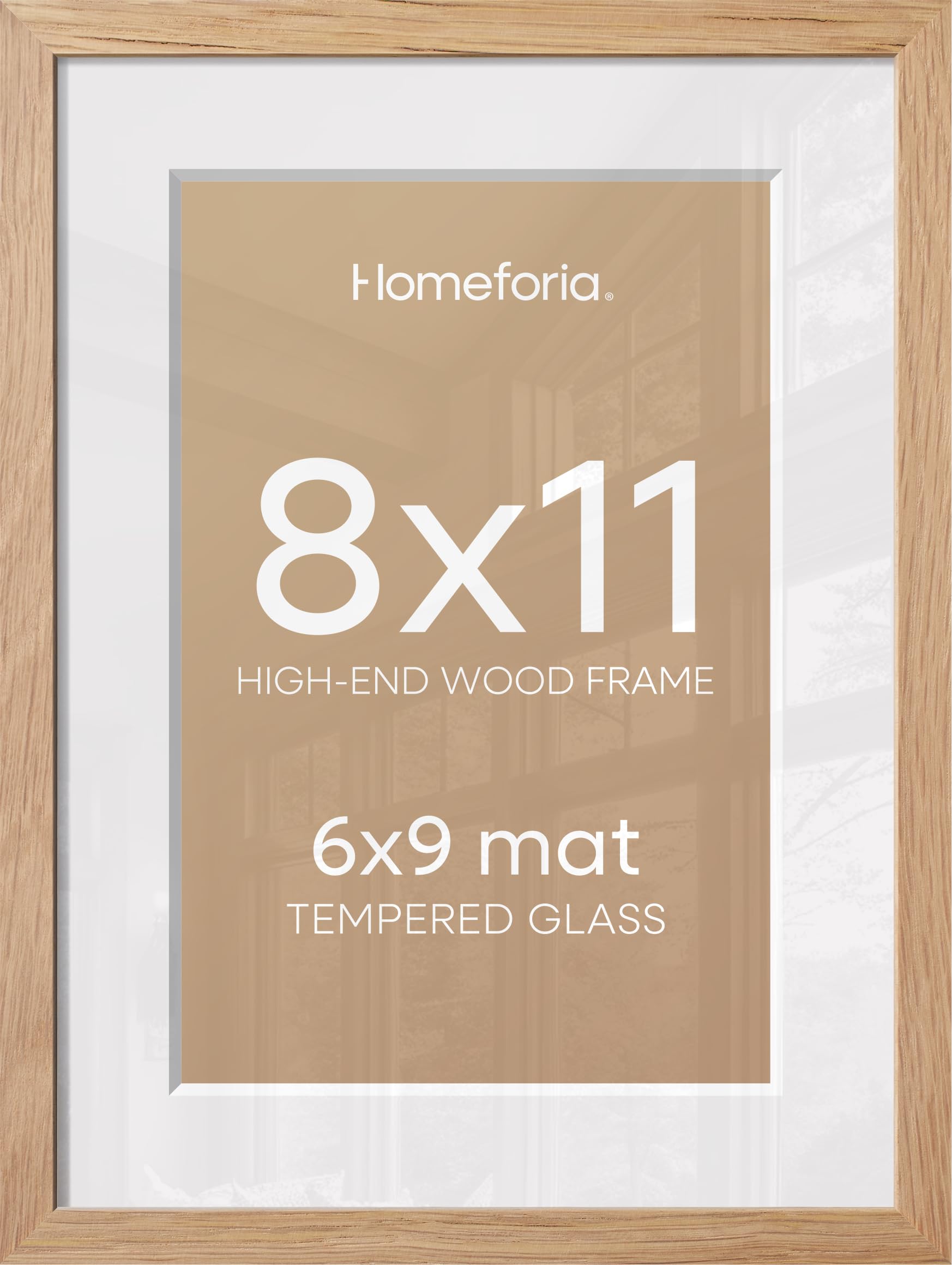 Homeforia 8x11 Natural Oak Picture Frame, High-End Wood, 6x9 Mat, Glass | High End Solid Oak Wood, Tempered Glass, Acid-Free 6x9 Removable Mat, 8x11 Edge-to-Edge Display 11x8, Wall Kit, Set Of 3