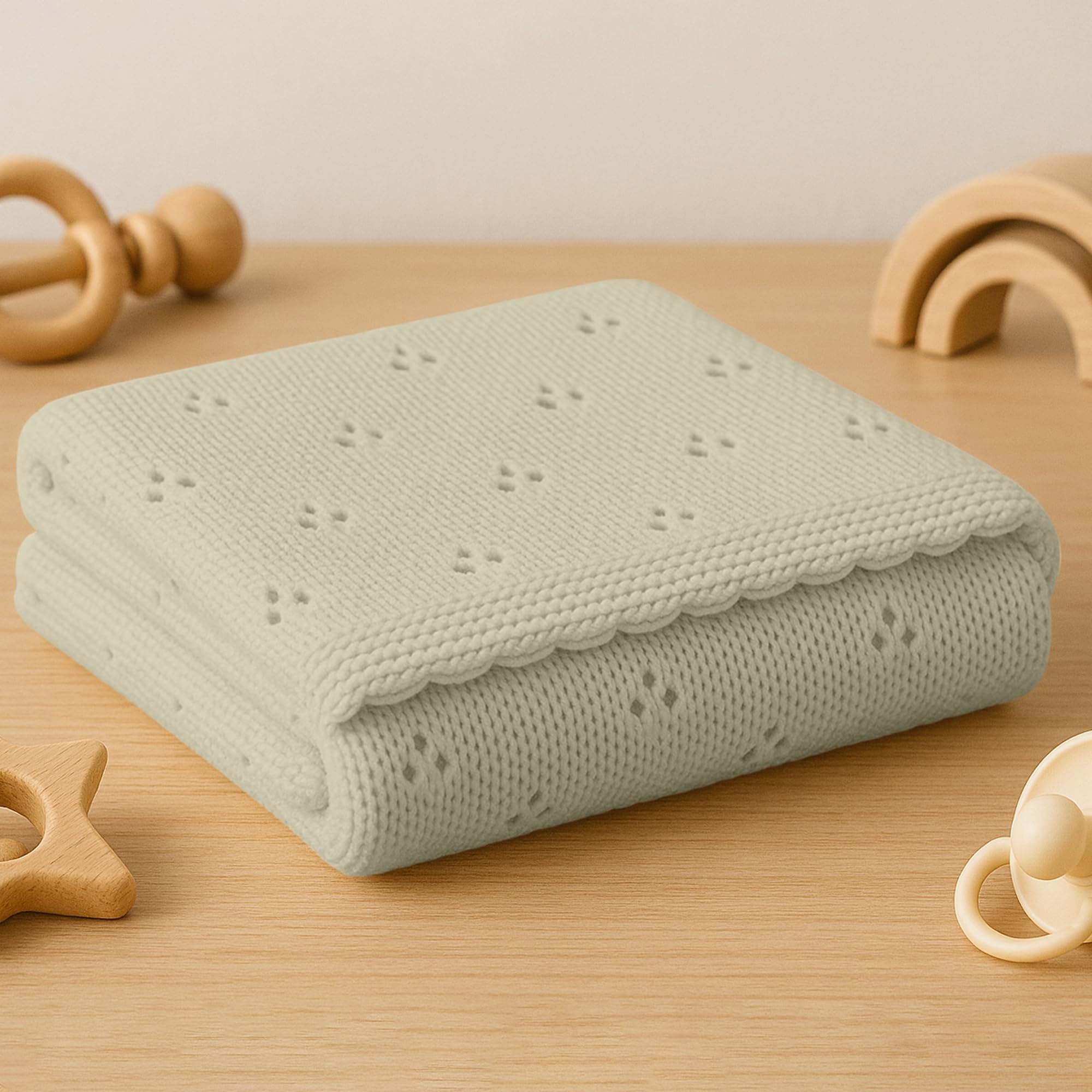 100% Cotton Waffle Knit Baby Blanket – Soft, Lightweight Swaddle For Newborns, 28" X 36" (Beige)