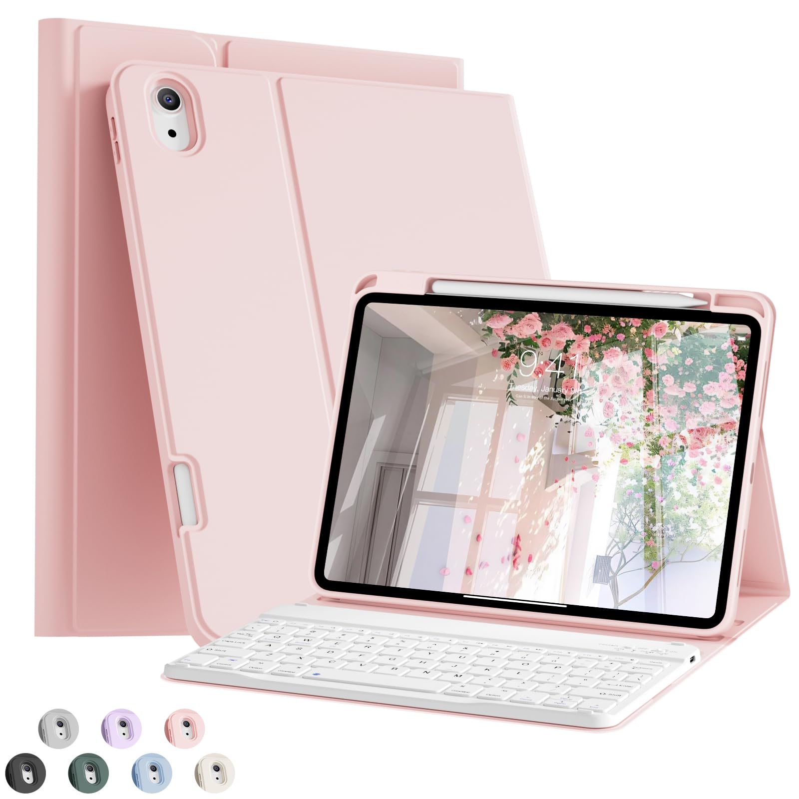 kenke Funda con teclado para iPad de 10.9 pulgadas (10.9 pulgadas 2022)/iPad A16 11ª (11 pulgadas 2025) con soporte izquierdo para lápices, delgada y ligera, funda para teclado Bluetooth inalámbrico
