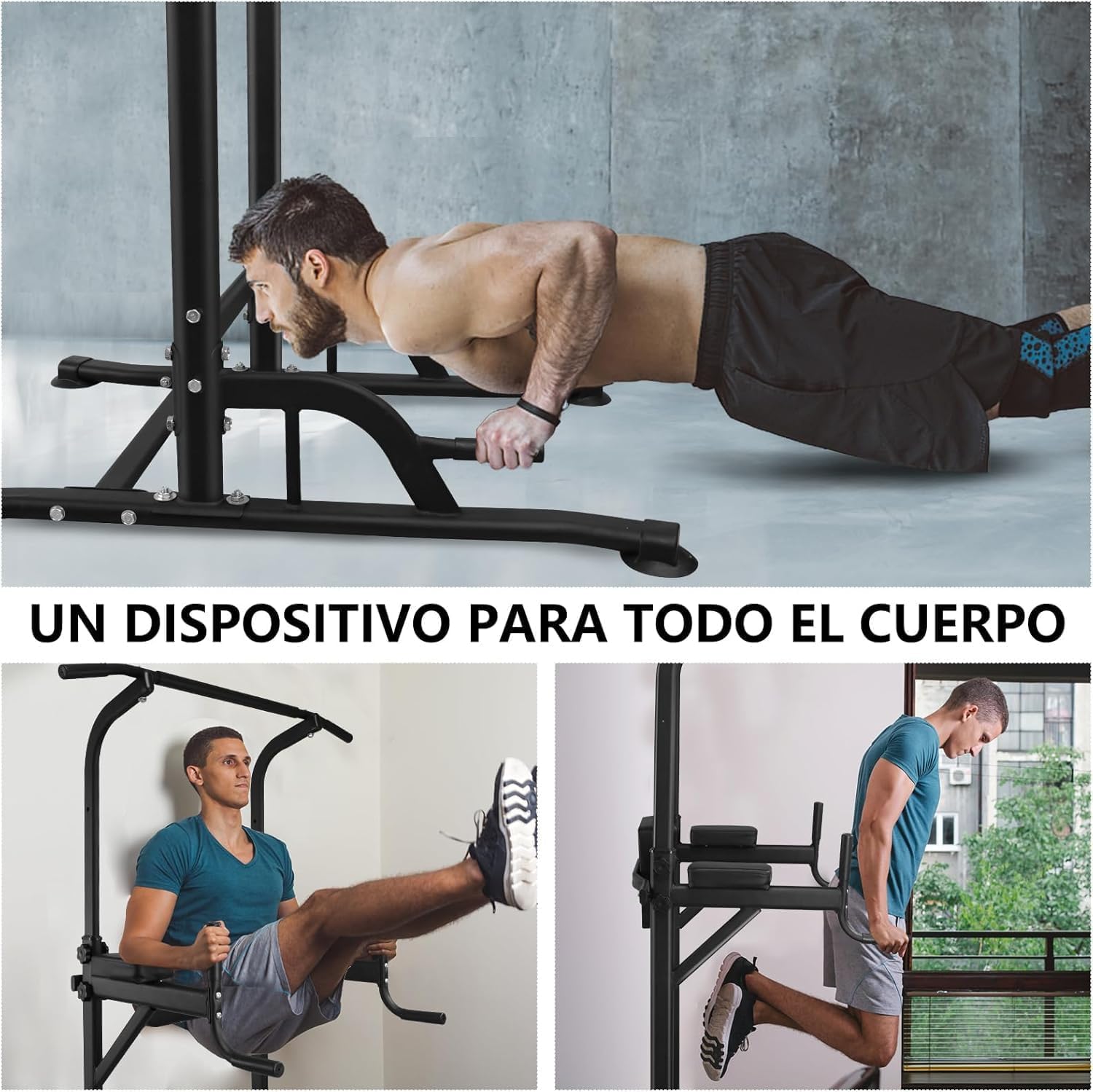 DH FitLife Power Tower Dip Station | Dispositivos deportivos con barra de dominadas, barras dip y entrenamiento de espalda | estación de fuerza | estación de entrenamiento | Power Rack