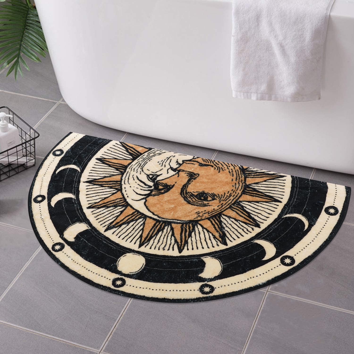 Tarot Sun Moon Bath mat - Goth Half Circle Bath Mat,Witchy Decor Aesthetic - Soft Half Circle Rug for Bathroom,Water Absorbent Bathmat Goth Bath Mat for Shower Halloween Rug...