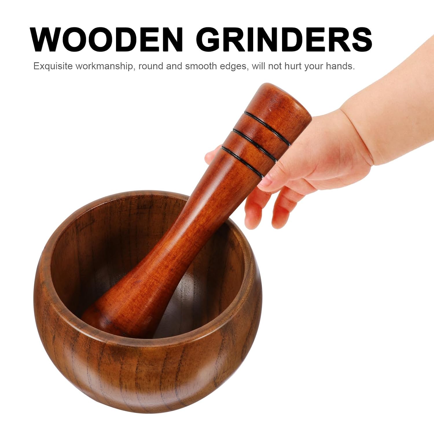 Wooden Garlic Crusher and Pestle Set, Rustic Mortar Bowl for Grinding Garlic and Spices, Non-Toxic Kitchen Tool for Home Cooking and Seasoning