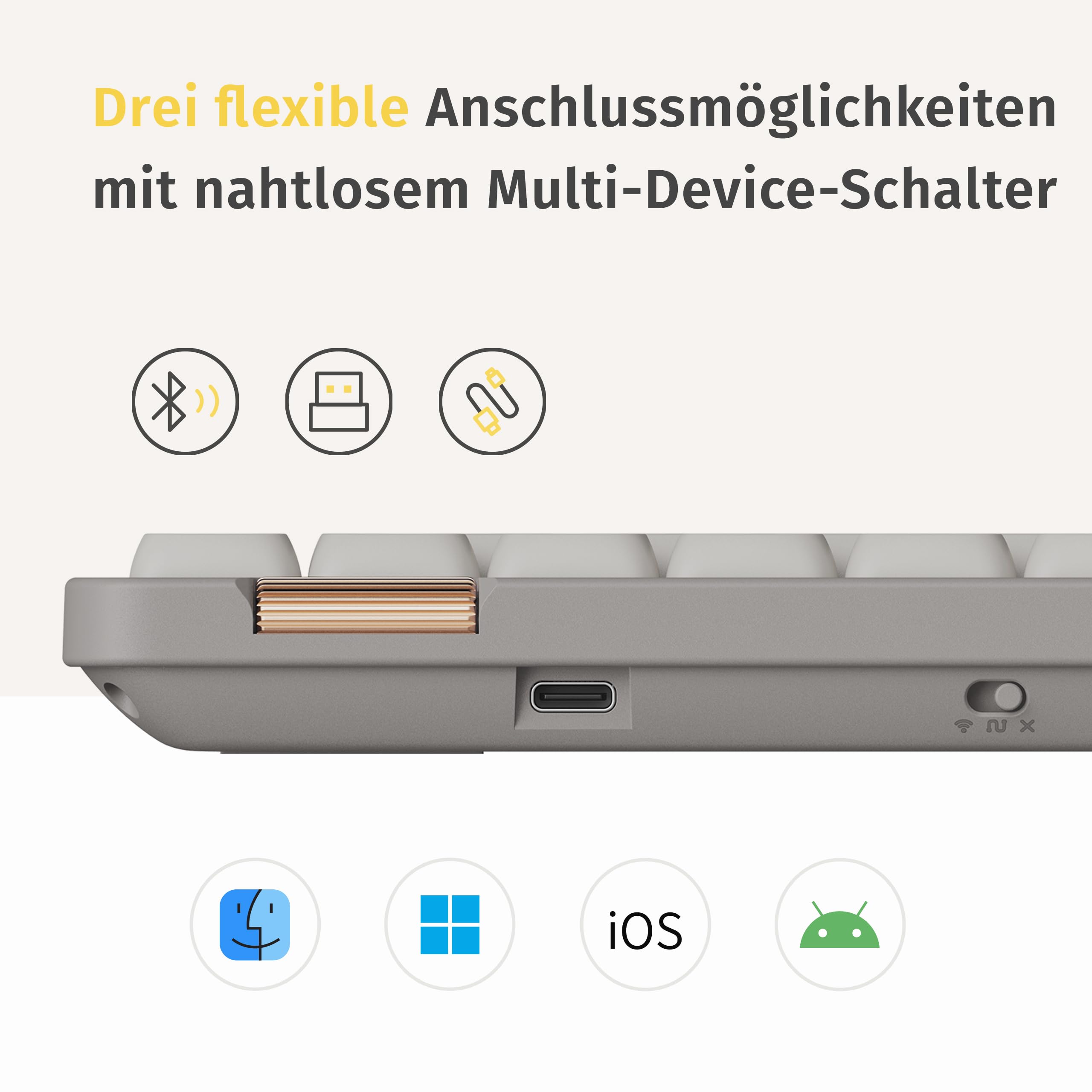Flow Lite84 Tasten Low Profile Mechanische Tastatur, Swappable Wiederaufladbare Kabellose Tastatur mit 2.4G Empfänger, Bluetooth und Kabelanschluss für Windows,Mac/Linear Switches(Marmor)US-Layout