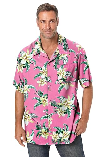 KingSize Men's Big & Tall Tropical Rayon Short-Sleeve Shirt - 4X-Large Big - Pink Hibiscus