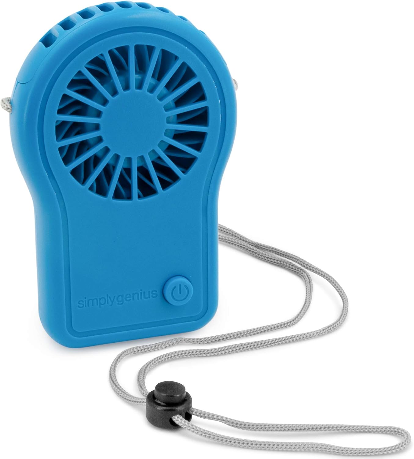 Simply Genius Personal Necklace Fan, Battery Operated, Portable Neck Fan for Cooling and Travel with Adjustable Lanyard, Blue