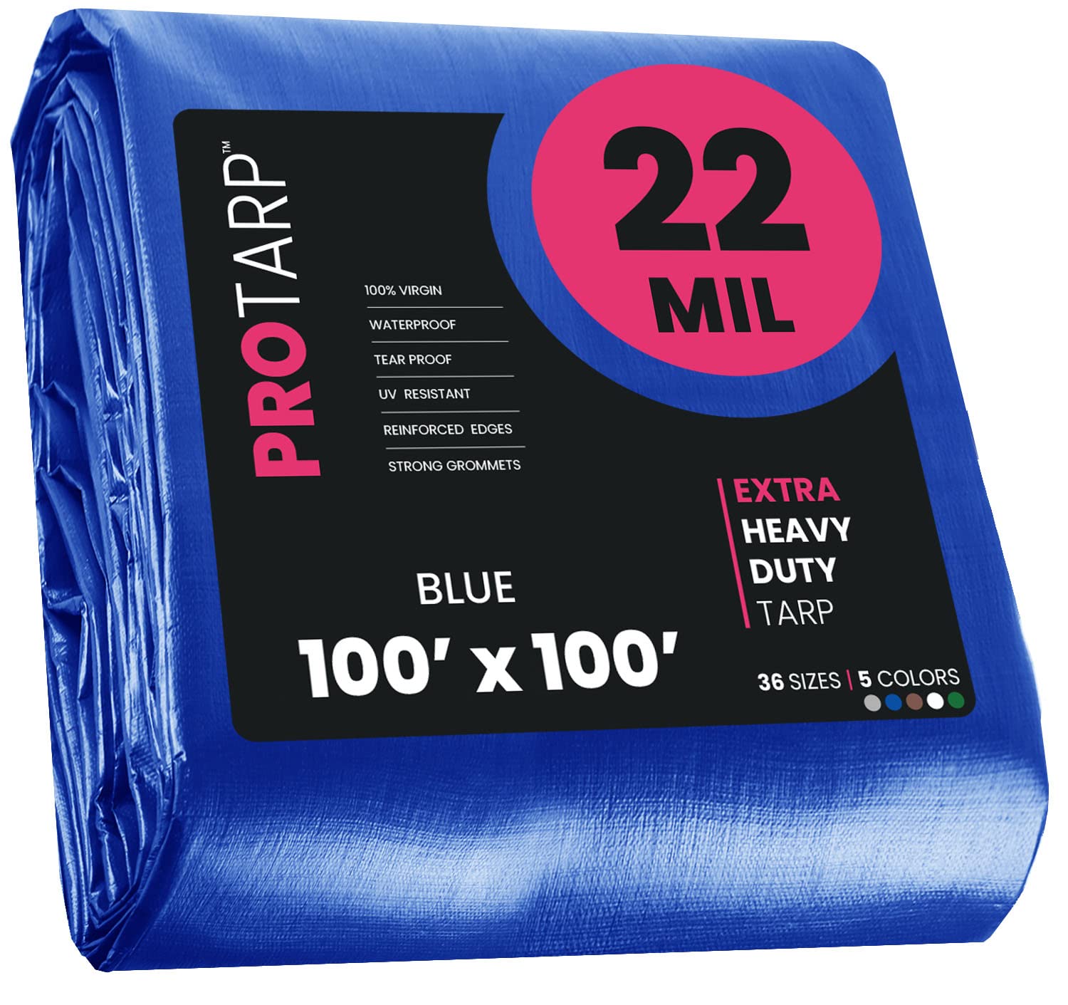 Extreme Heavy Duty 22 Mil Tarp Cover, Waterproof, UV Resistant, Rip and Tear Proof, Poly Tarpaulin with Reinforced Edges for Roof, Camping, Patio, Pool, Boat. (Blue 100′ X 100′)