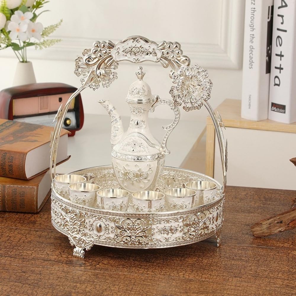 TAIUTYU8ピースのワイン容器セット、金属製、精巧に彫刻された、エレガントで上品な、北欧、宮殿スタイル、手工芸品、夕方のドリンク