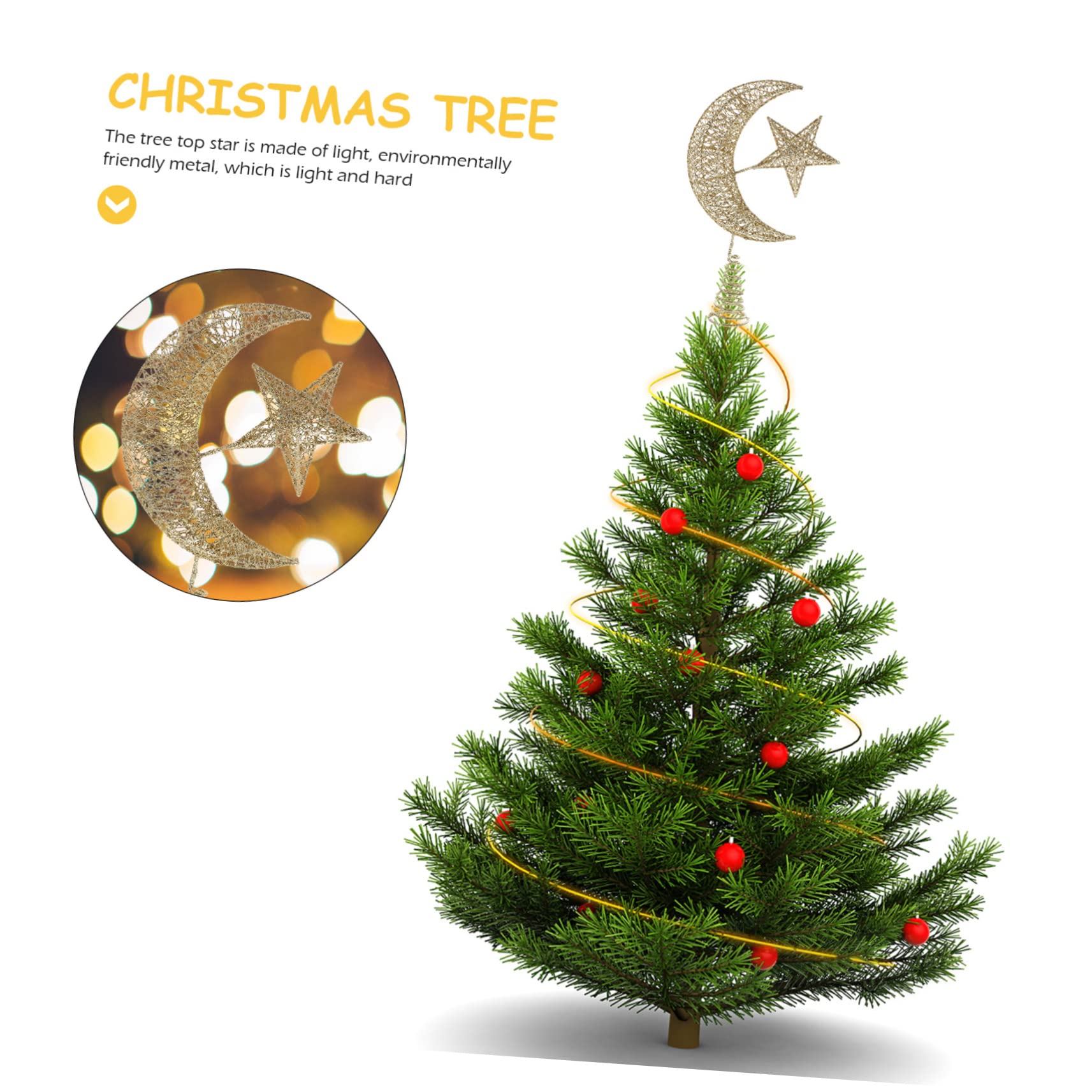 Amosfun 3st Weihnachtsbaumspitze Stern Weihnachtsbaum Stern Weihnachts Baumkrone Funkelnde -baumspitze Tisch Mini- Dekoration Schmiedeeisen Golden