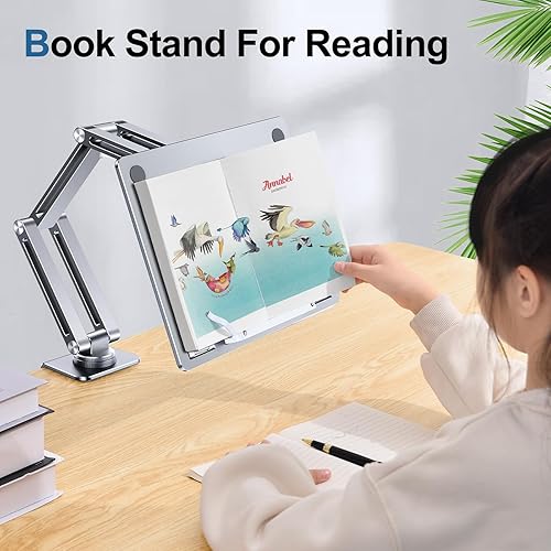 Miniatura 9 de Soporte para computadora portátil para escritorio, soporte de brazo para tableta con rotación de 360, bandeja de aluminio ajustable para laptop,