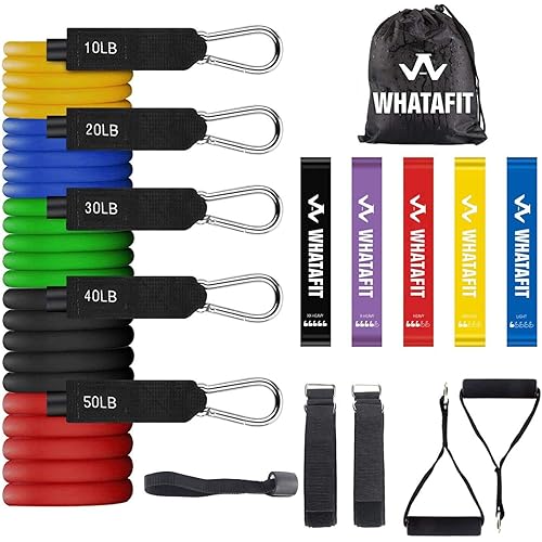 Whatafit Resistance Bands Set, Exercise Bands with Door Anchor, Handles, Carry Bag, Legs Ankle Straps for Resistance Training, Physical Therapy, Home Workouts for Men and Women