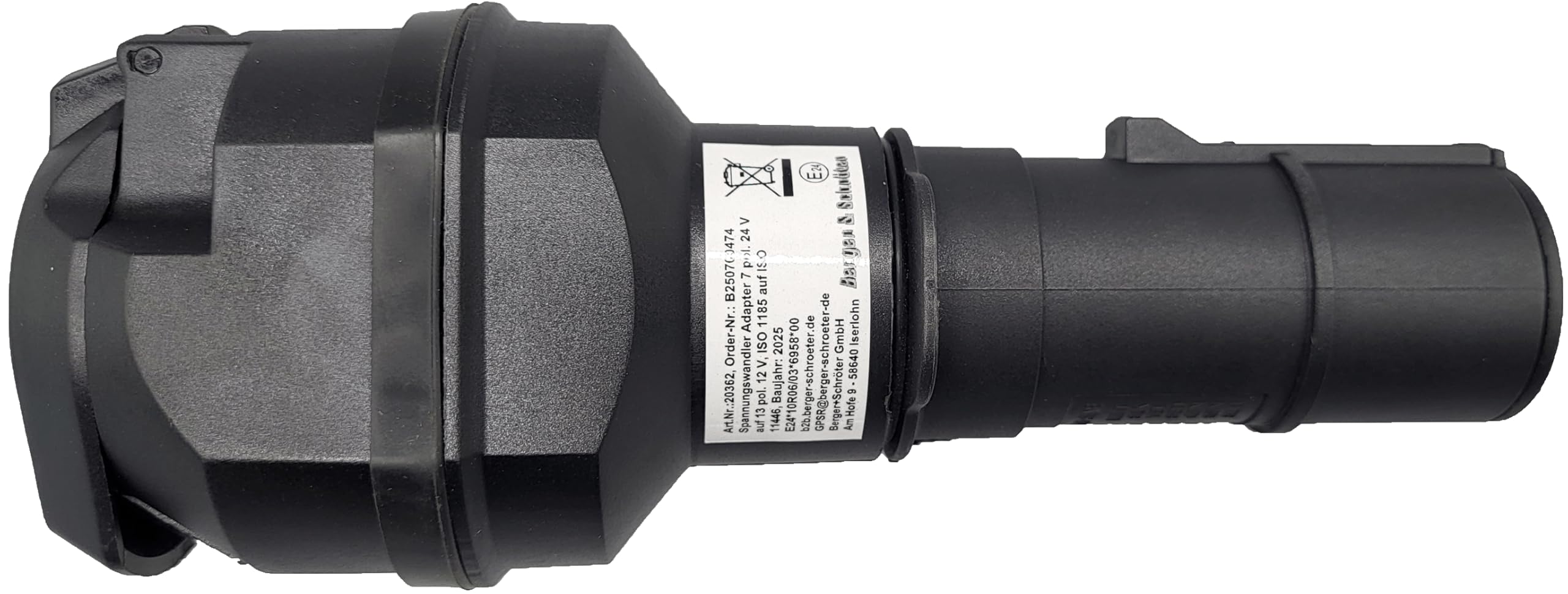 Berger & Schröter | Spannungswandler Adapter für Anhänger 7 polig 24V auf 13 polig 12V, ISO 1185, ISO 11446, Spannungsreduzierer