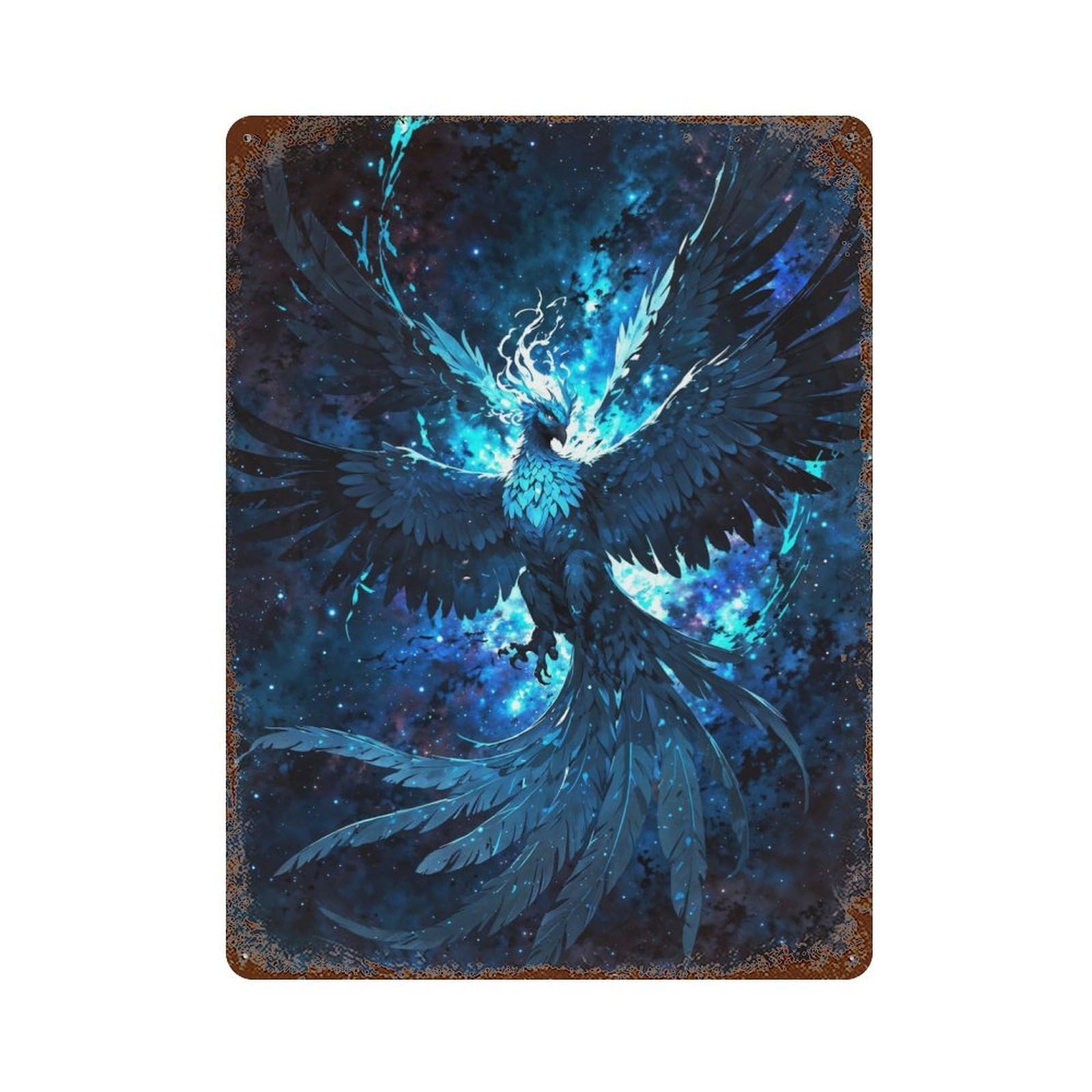 Distressed Metal Wall Sign with Enigmatic Bird Soars Design 15.7"x11.8", for Living Room, Hallway And Home Decor, Vintage Wall Decor