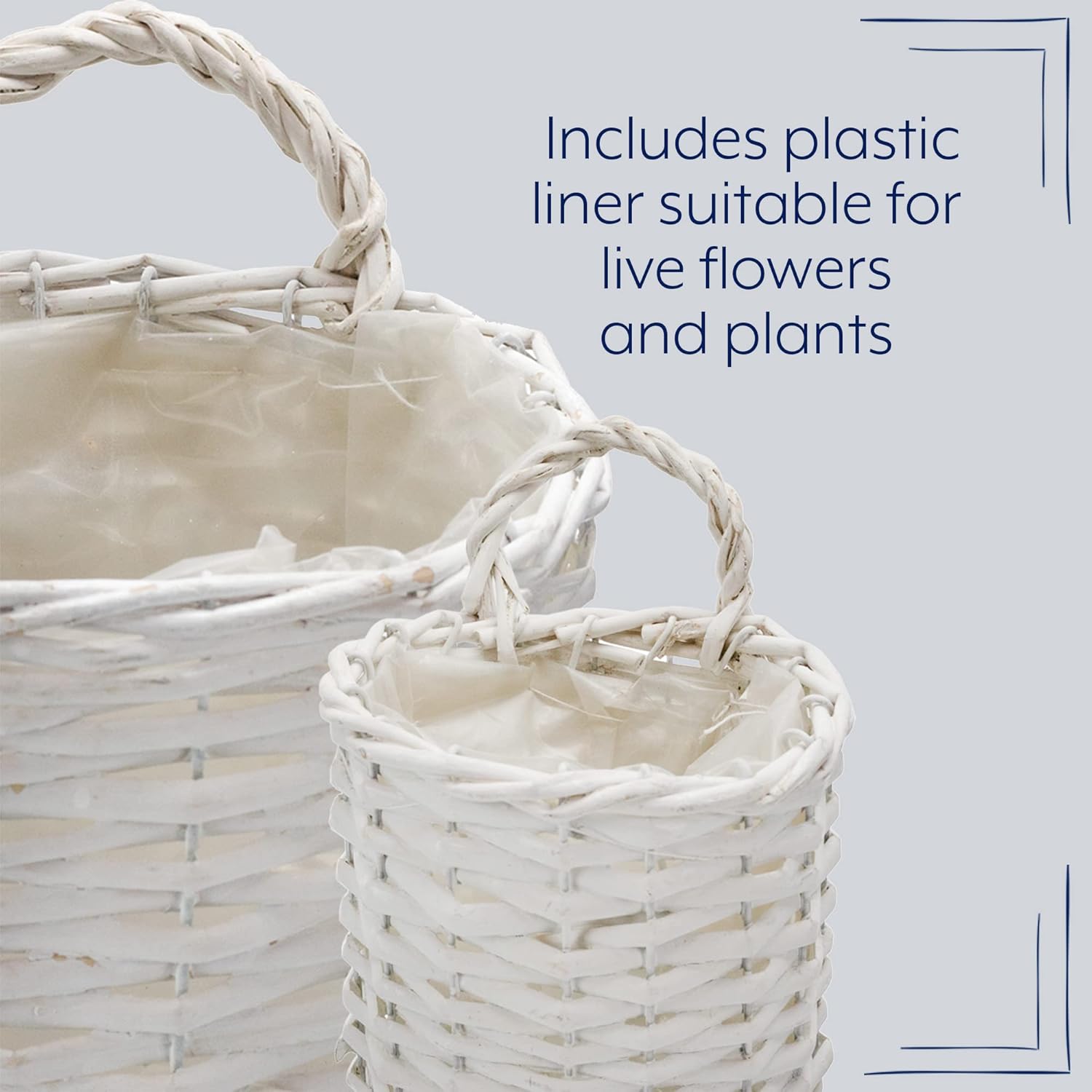 AuldHome Design Wall Hanging Baskets (White, Set of 2); Woven WIcker Rustic Farmhouse White Washed Door Baskets, Small and Medium Size (Pack of 2)