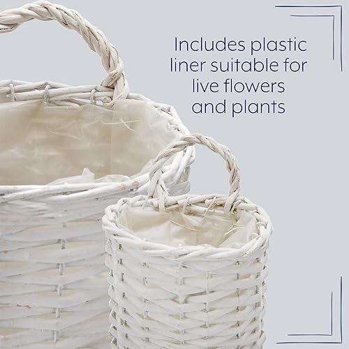 Vista 23 de AuldHome Design Cestas para colgar en la pared (juego de 2, gris); cestas de mimbre tejidas rústicas para puerta color gris lavado, tamaño pequeño