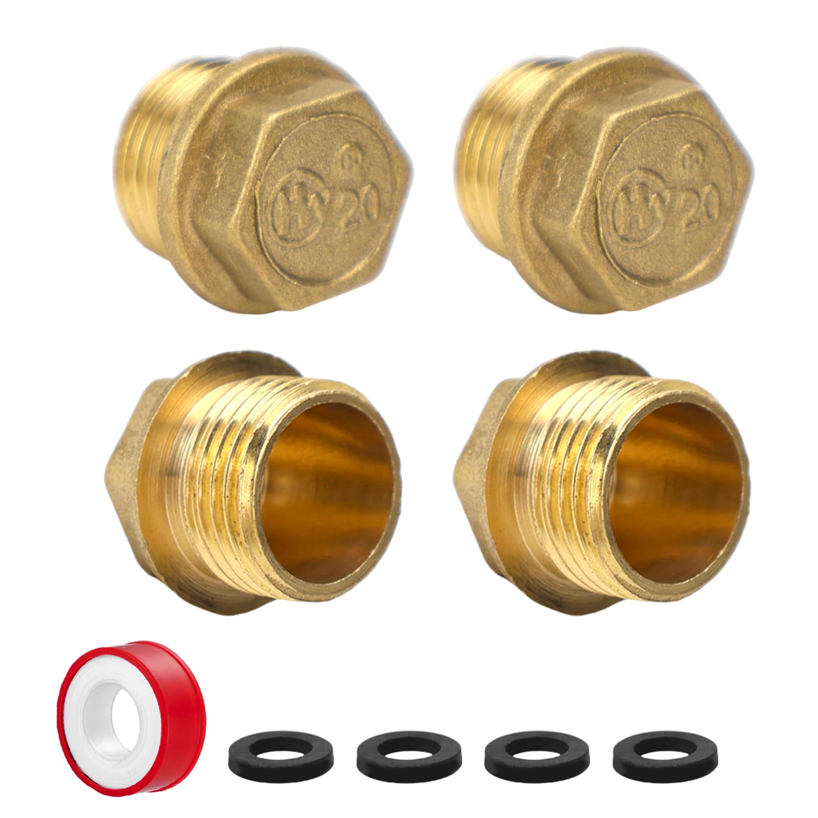 Tapones Ciegos De Latón 1/2" - Roscas Macho, Incluye Juntas De Goma Y Cinta, Para Tuberías Y Sistemas De Agua